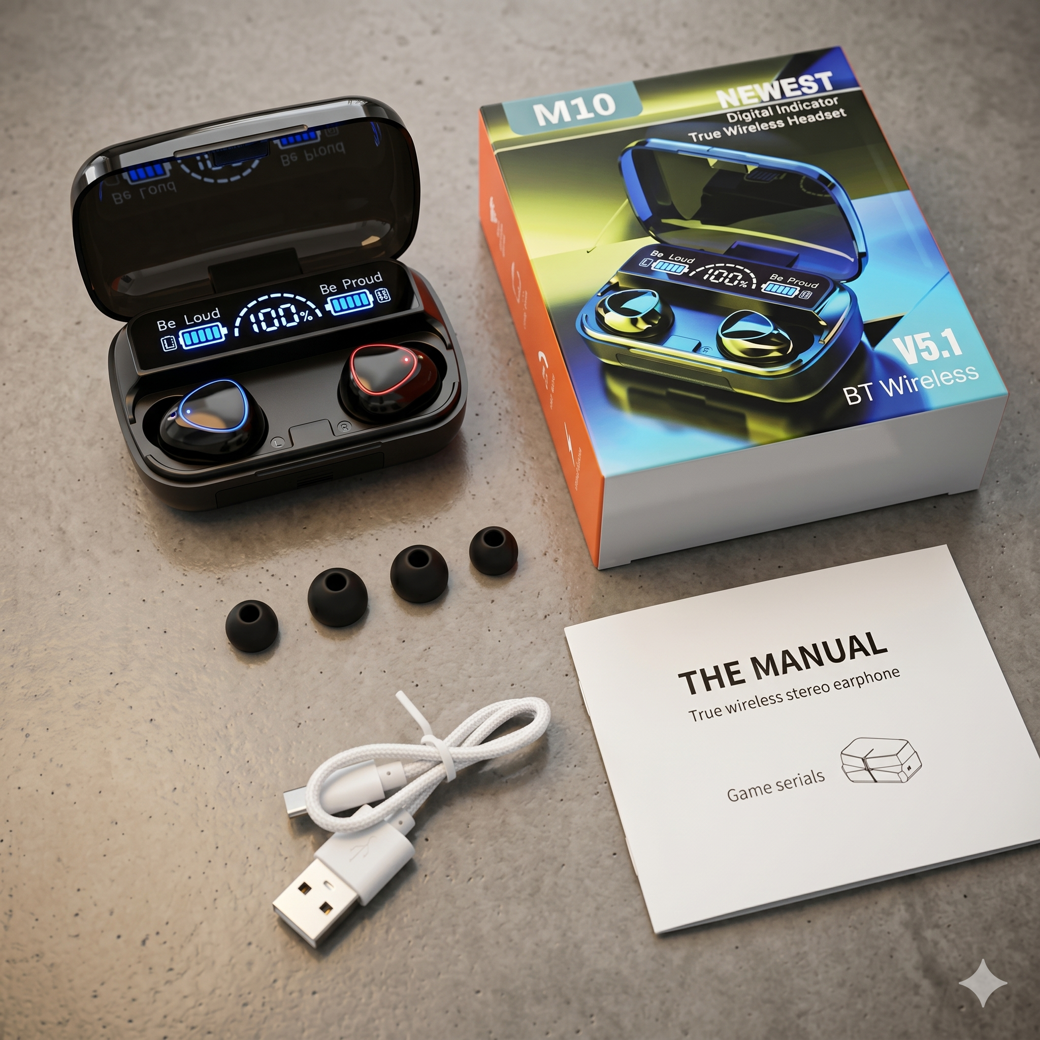 M10 TWS Bluetooth 5.1 Earbuds: Waterproof Gaming Headphones with LED Power Display